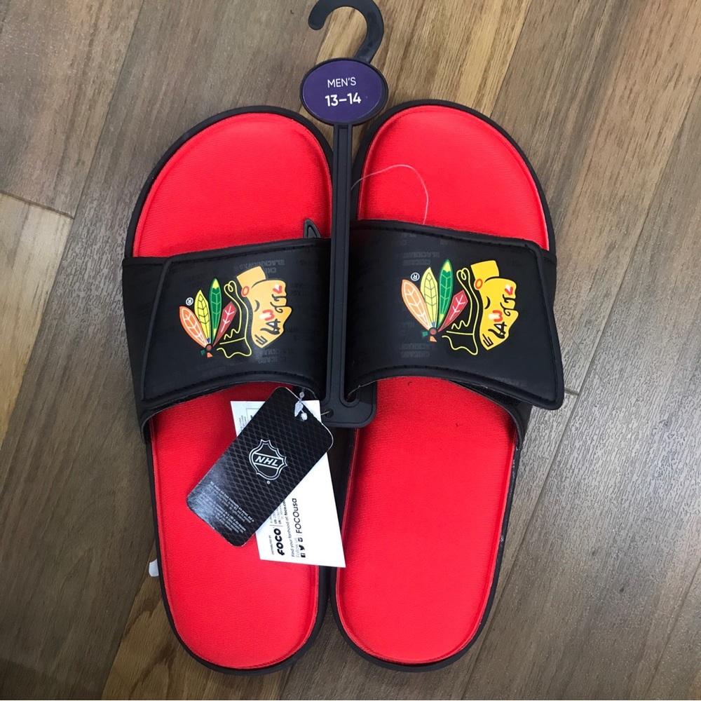 Mens NFL Team Logo Sports Foam Slide Flip Flop SandalsSize 13/14 Blackhawks